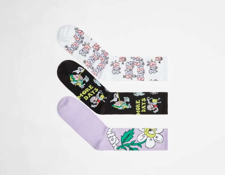 Ponozky Bershka Pack Of 3 Funny Print Panske Čierne | qyffbrkYYMR