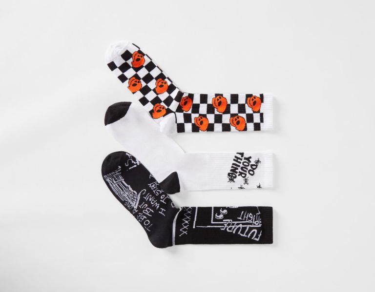 Ponozky Bershka Pack Of 3 Pairs Of Checkered And Skull Print Panske Čierne | gvcdFf3RwBB