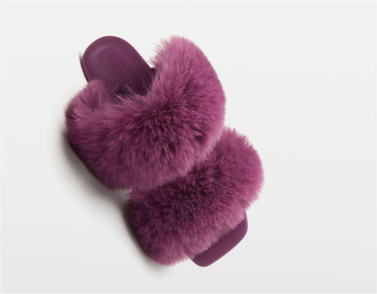 Sandale na Podpatku Bershka Faux Fur High-heel Damske Bordove | iI4GnmXYri9