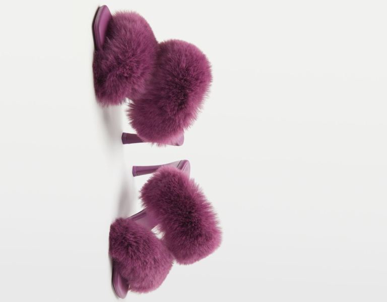 Sandale na Podpatku Bershka Faux Fur High-heel Damske Bordove | iI4GnmXYri9