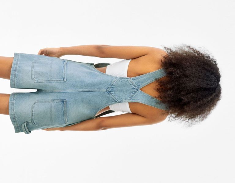 Saty Bershka Denim Overalls With Carpenter Details Damske Svetlo Modre | AL451fHicUo