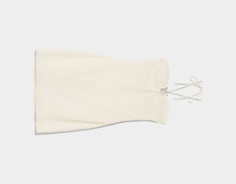 Saty Bershka Fitted Linen Blend Mini With Tie At The Neck Damske Krém | 96Dj0GMfTtw