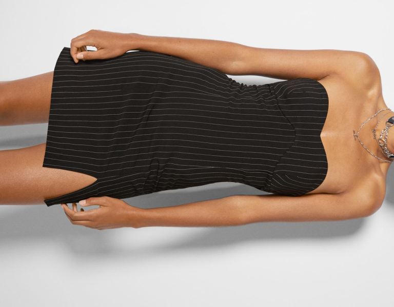 Saty Bershka Pinstripe Corset Damske Čierne | NZCiRYo91ci