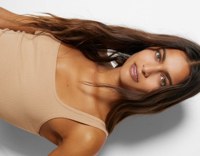 Saty Bershka Remienkové Rebrovaný With Neckline Damske Hnede | HkJuXbyHAxK