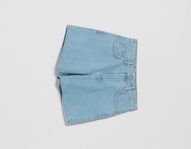 Sortky Bershka Mom Fit Denim Damske Svetlo Modre | YYb3IBOleMj