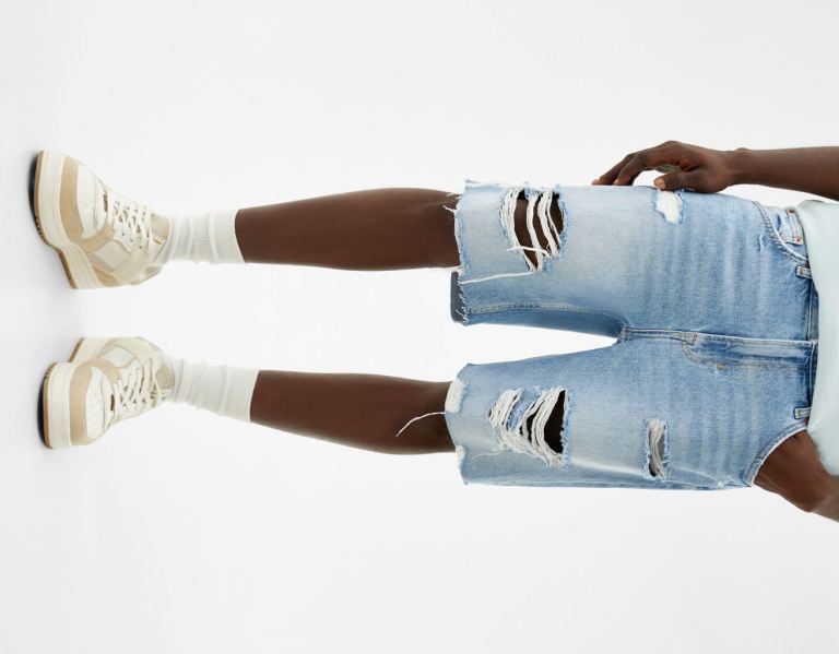 Sortky Bershka Ripped Denim Bermuda Panske Svetlo Modre | Uq3eeTi24tN