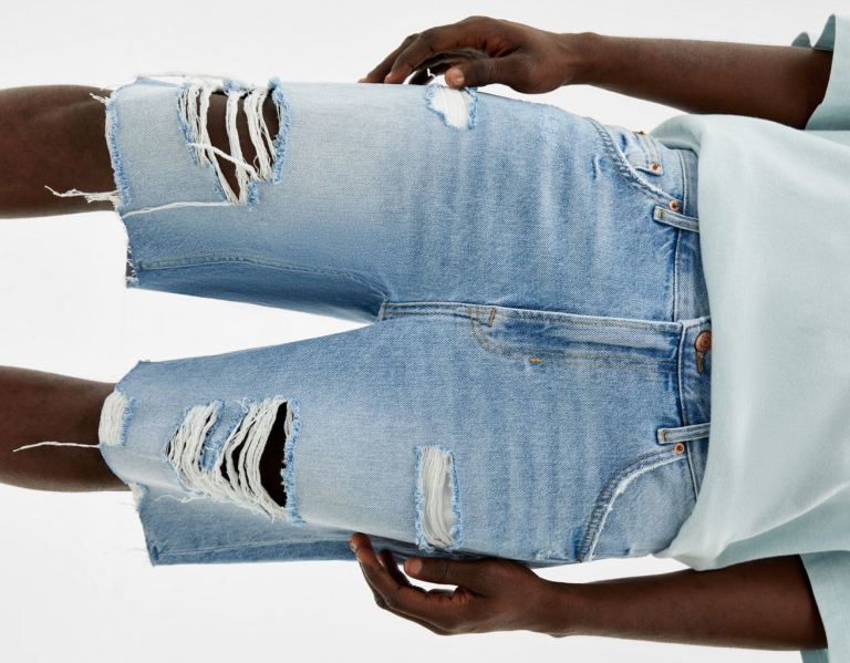 Sortky Bershka Ripped Denim Bermuda Panske Svetlo Modre | Uq3eeTi24tN