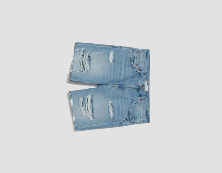 Sortky Bershka Ripped Denim Bermuda Panske Svetlo Modre | Uq3eeTi24tN