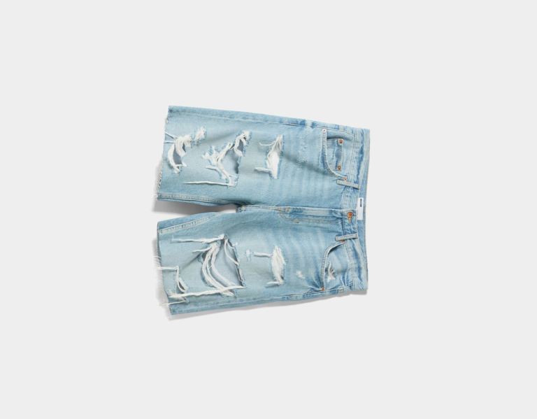 Sortky Bershka Ripped Denim Bermuda Panske Svetlo Modre | baGcfUIBFWJ