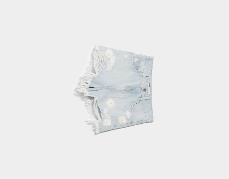 Sortky Bershka Ripped Denim Floral Damske Svetlo Modre | jU4jFB88iRQ