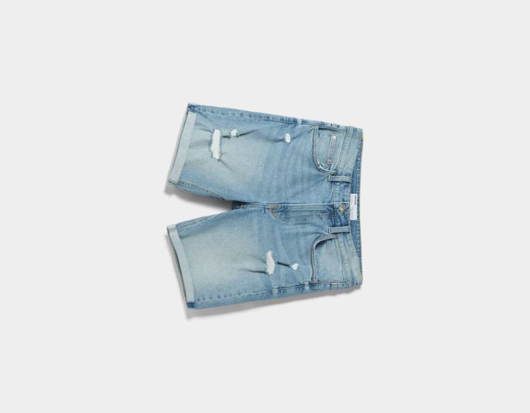 Sortky Bershka Ripped Slim-fit Denim Bermuda Panske Modre | OVR62mH4eMC