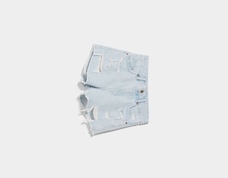 Sortky Bershka Vintage Denim With Rips Damske Svetlo Modre | 0PCzonU8PP1