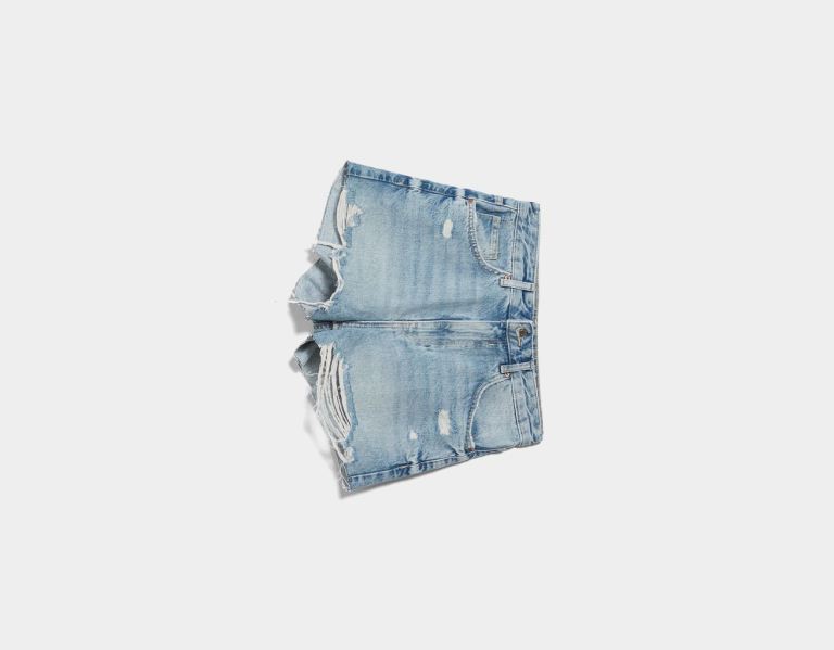 Sortky Bershka Vintage Fade Ripped Denim Damske Svetlo Modre | LCWbtlgyPSz