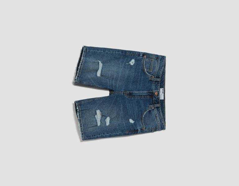 Sortky Bershka Vychudnutý Denim Bermuda With Rips Panske Modre | Z1Gx2AWnIea