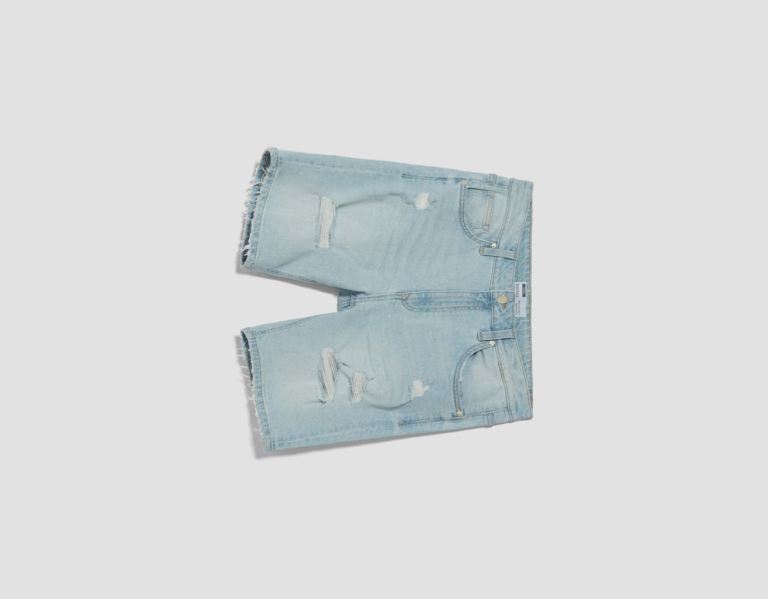 Sortky Bershka Vychudnutý Denim Bermuda With Rips Panske Svetlo Modre | Zco389Dzyqm