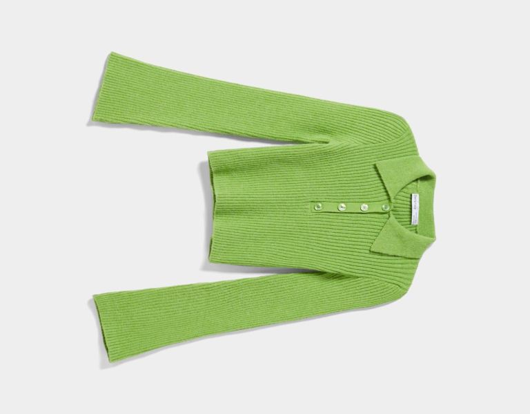 Svetre Bershka Polo Collar Svetrove Saty With Bell Sleeves Damske Zelene | IYnYNftu0qc