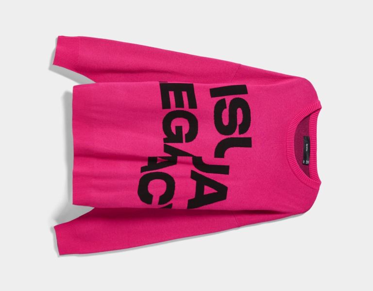 Svetre Bershka Svetrove Saty With Lettering Panske Fuchsie | URVBGNIVOON