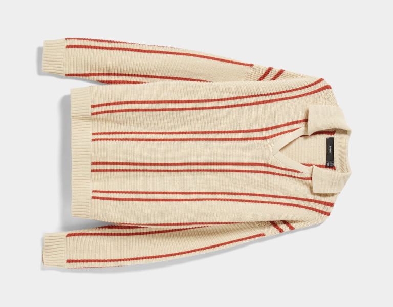 Svetre Bershka Vertical Stripe Polo Svetrove Saty Panske Krém | KZirRYCaLfa