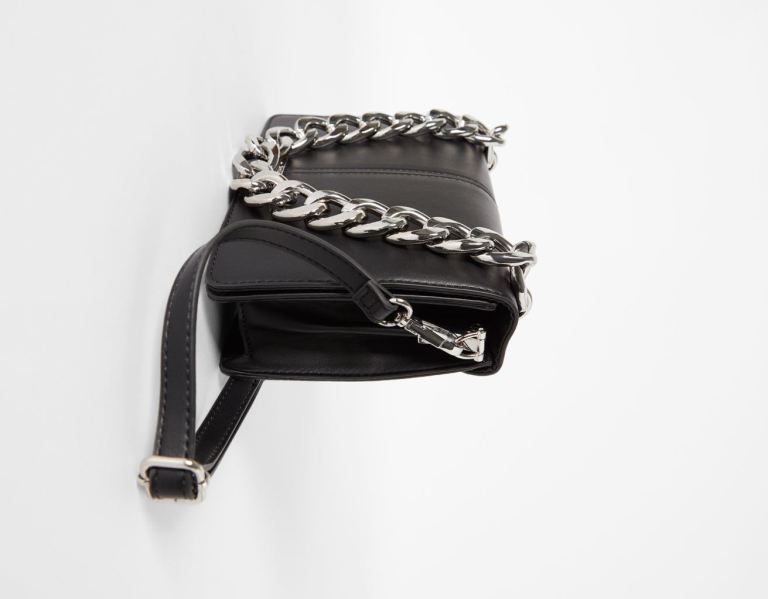 Tasky Bershka Accordion Clutch With Chain Damske Čierne | En0D4QN9GbI