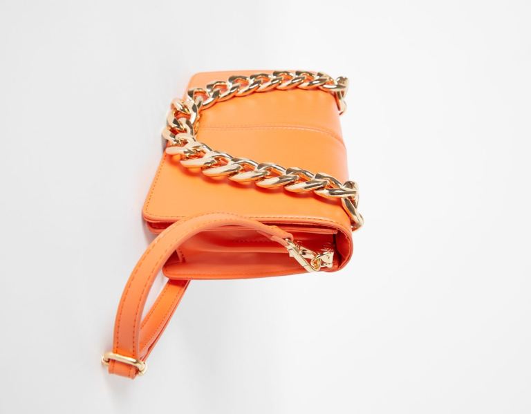 Tasky Bershka Accordion Clutch With Chain Damske Oranžové | wDJ7cdbQiOT