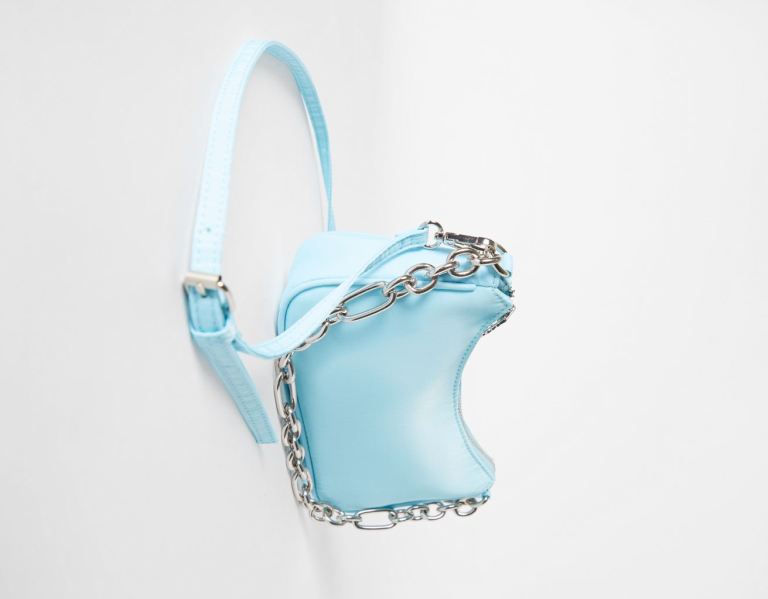 Tasky Bershka Faux-nylon Crossbody With Chain Remienkove Damske Modre | 7tUchC2laiD