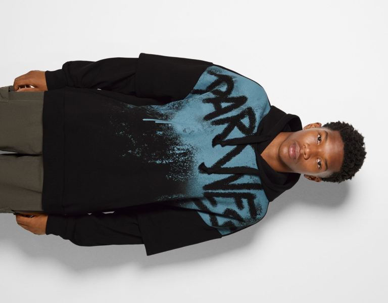 Teplaky Bershka Printed Oversize Hoodie With Double Sleeves Panske Čierne | Wjn43QqCEBS