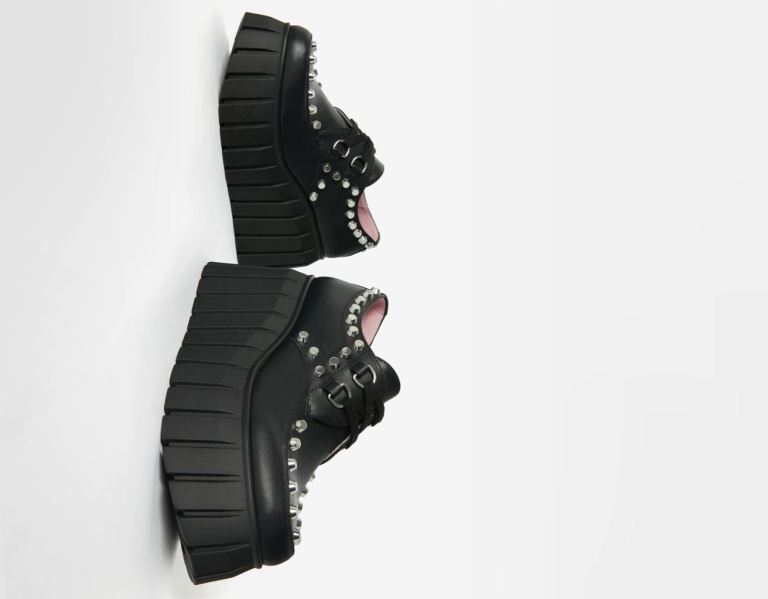 Topanky Na Platforme Bershka Cipkovane-up With Studs Damske Čierne | ildt4p0xGqZ