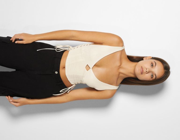 Topy Bershka Corset With Side Eyelets Damske Krém | Rq2T65Q5jsZ