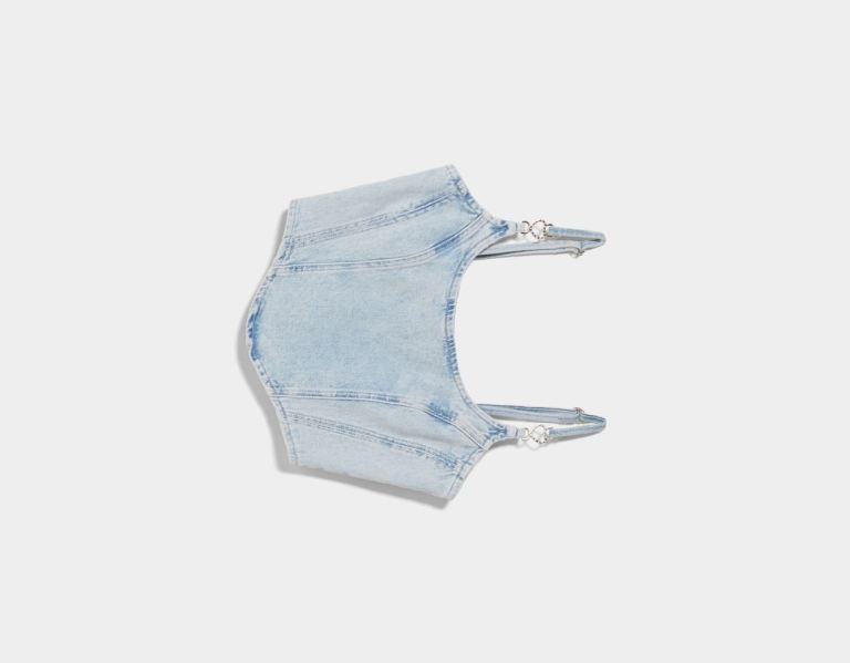 Topy Bershka Denim Corset Damske Svetlo Modre | PhNoXPs3mAN