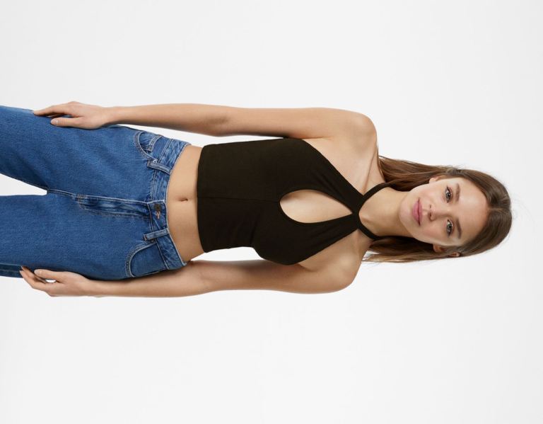 Topy Bershka Front Cut-out Remienkové Damske Čierne | VAPOd23Vbte