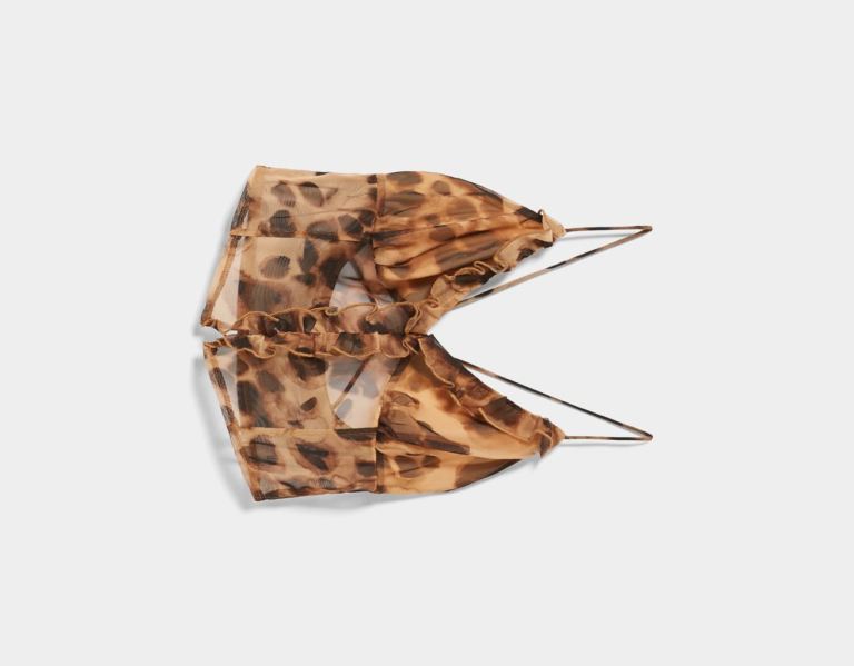 Topy Bershka Leopard Print Remienkové Damske Čierne | We3sUFf69I7