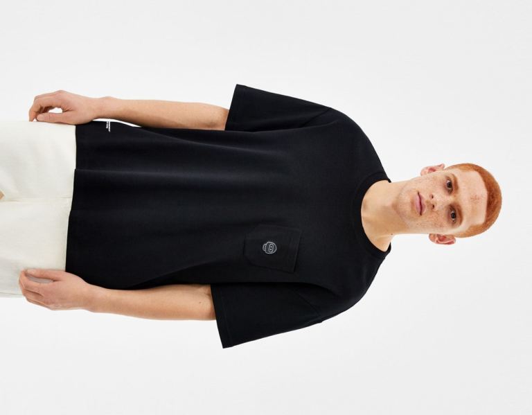 Tricko Bershka Boxy-fit Kratke Sleeve Panske Čierne | SQAcXHQyLLn