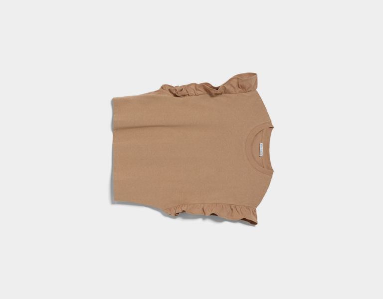 Tricko Bershka Frilled Sleeve Damske Hnede | UNY4ypYTkfu