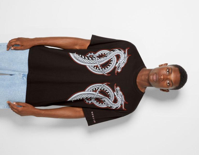 Tricko Bershka House Of Dragons Oversize Boxy-fit Panske Čierne | jO7dgEtrEiT