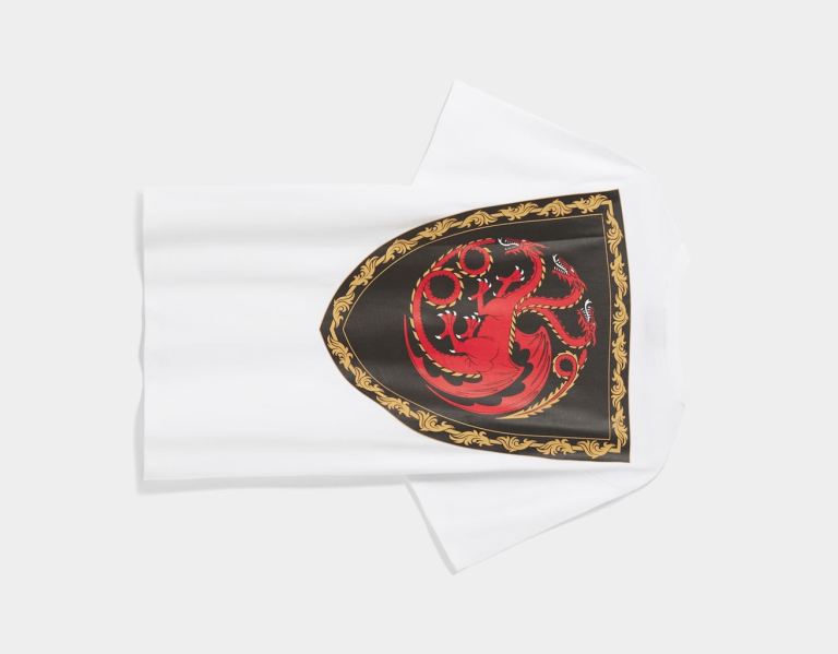 Tricko Bershka House Of Dragons Regular-fit Kratke Sleeve Panske Biele | TtJoVKl9tP1