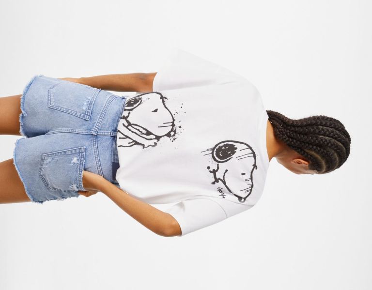 Tricko Bershka Kratke Sleeve Featuring ‘snoopy Love’ Print Damske Biele | zDmUY04ph3C