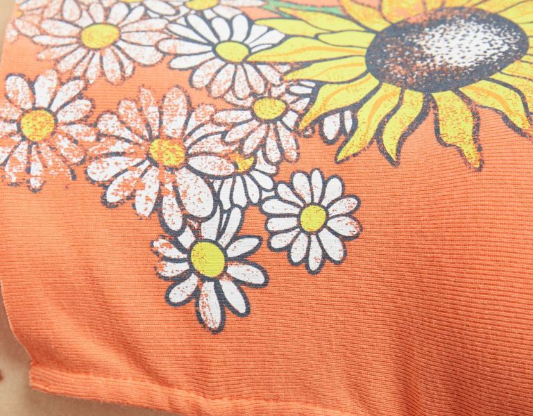 Tricko Bershka Kratke Sleeve Floral Print Damske Oranžové | RhGQCYpB96B