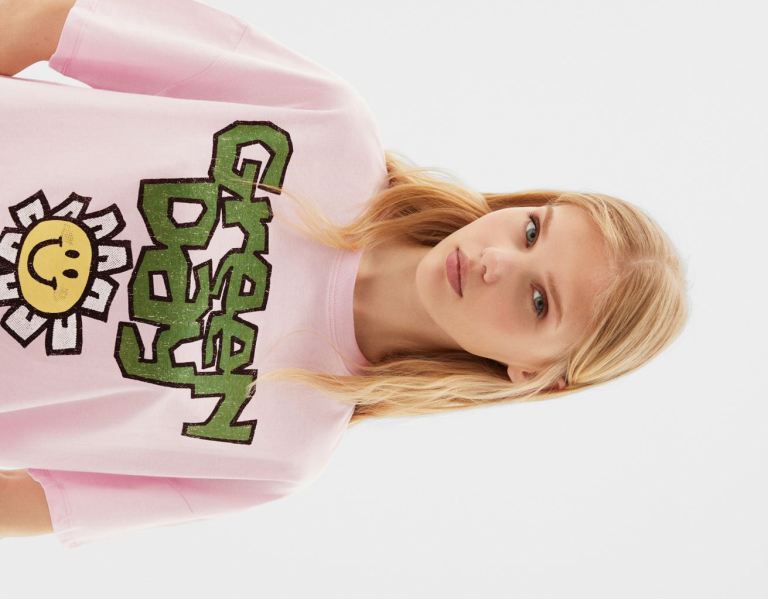 Tricko Bershka Kratke-sleeved With A Green Day Print Damske Ruzove | 7BWmOhekaWE