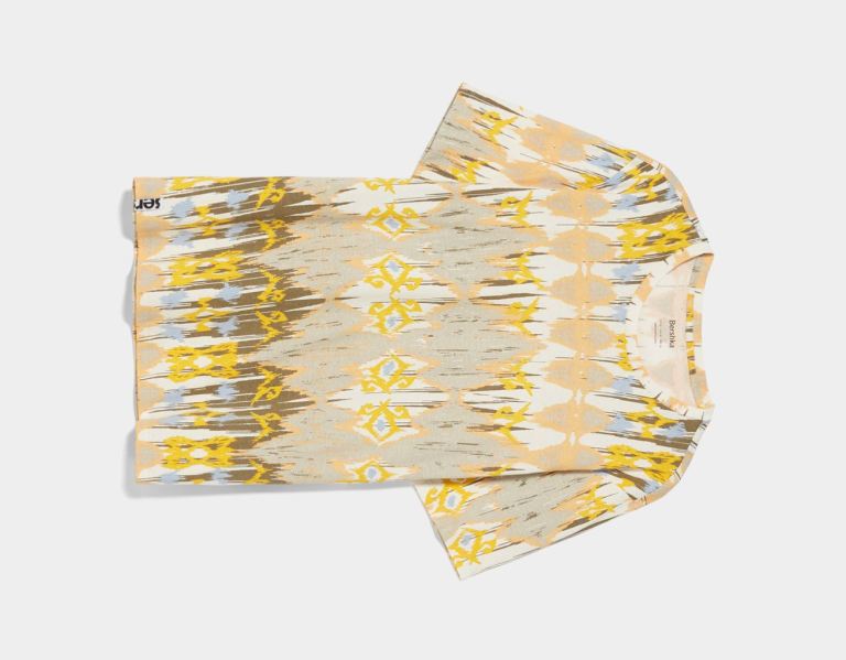 Tricko Bershka Printed Regular-fit Kratke Sleeve Panske Horčica Biela | YJroTgdhkVX