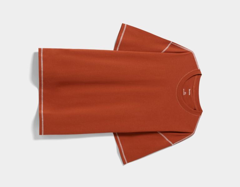 Tricko Bershka Regular Fit Kratke Sleeve With Contrasting Thread Panske Oranžové | RA9hXoQf6nl