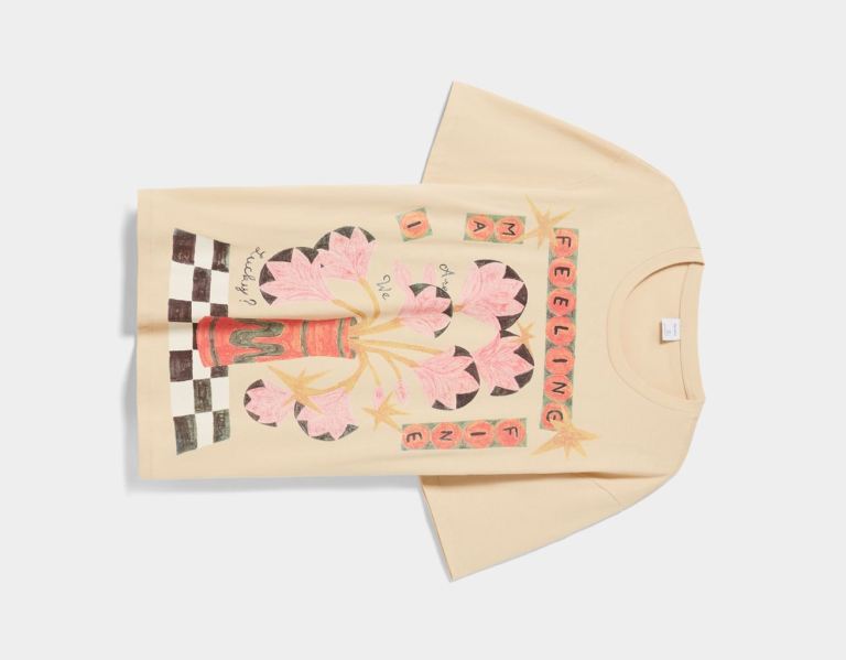 Tricko Bershka Regular Fit Kratke Sleeve With An Art Print Panske Béžové | SG28Eg7jvLt