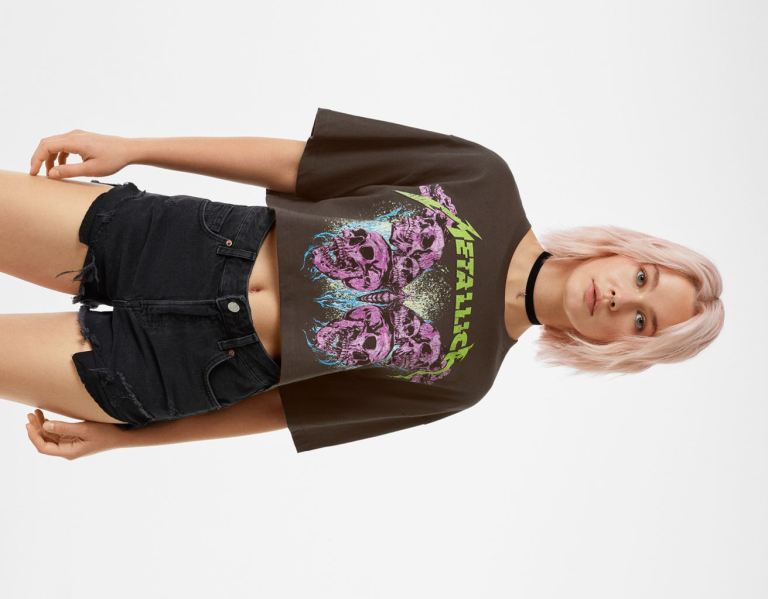 Tricko Bershka With Metallica Print Damske Čierne | GrA0iJn9NXg