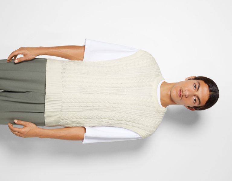 Vesty Bershka Kratke Cable-knit Panske Krém | hDMGUPhRSnG