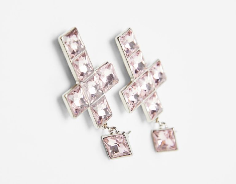 Šperky Bershka Bejeweled Cross Earrings Damske Strieborne | bzWd33Fnm6q