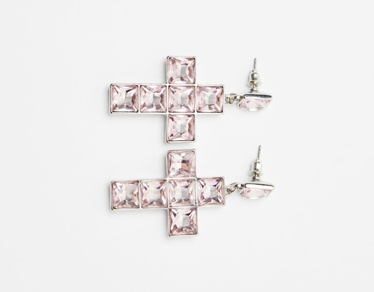 Šperky Bershka Bejeweled Cross Earrings Damske Strieborne | bzWd33Fnm6q