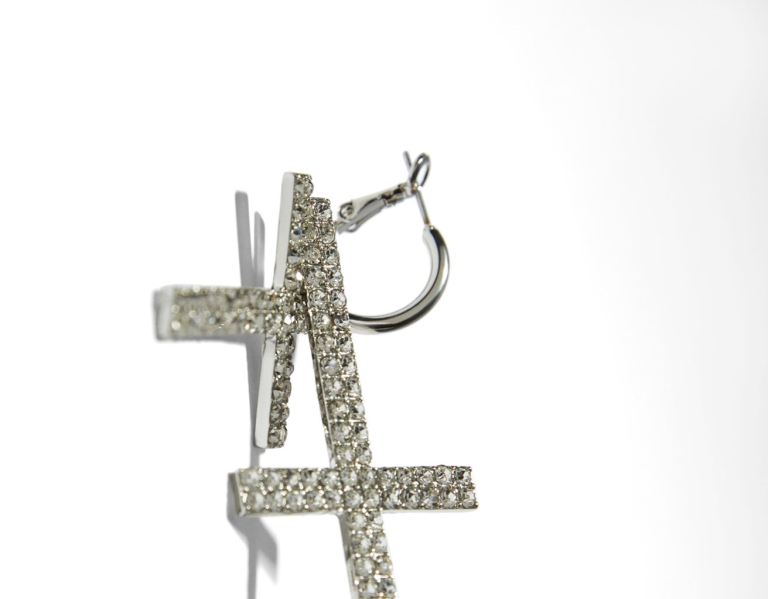 Šperky Bershka Bejeweled Cross Earrings Damske Strieborne | eZPNQKY5bQu