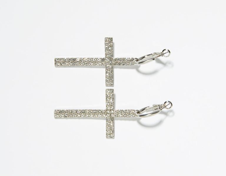 Šperky Bershka Bejeweled Cross Earrings Damske Strieborne | eZPNQKY5bQu