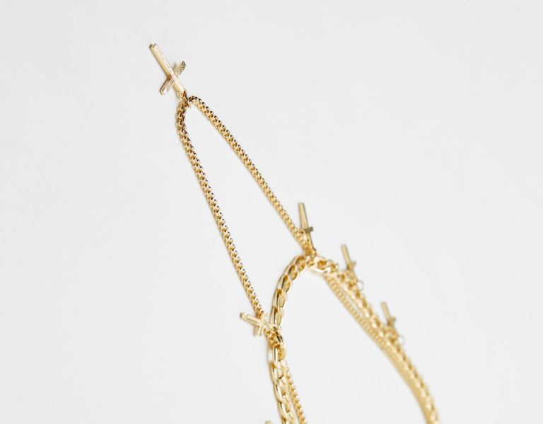 Šperky Bershka Double Cross Necklace Panske Zlate | CPmxDFk0km3