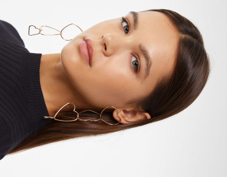 Šperky Bershka Heart Cascading Earrings Damske Zlate | KEkAIHKc8Gk