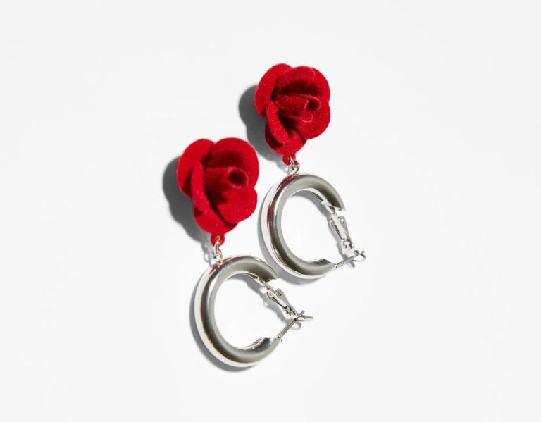 Šperky Bershka Hoop Earrings With Flower Charm Damske Strieborne | cPwYy5i483f